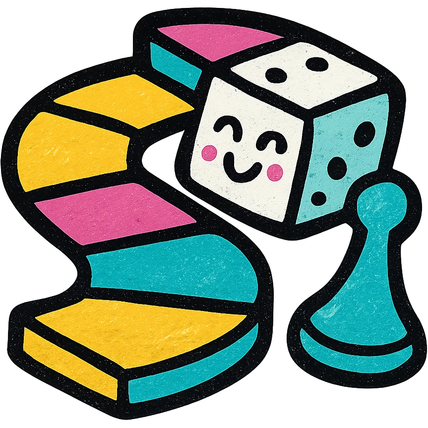 joyful fun board game icon featuring colorful squares, evoking classic board games, playful vibe emoji