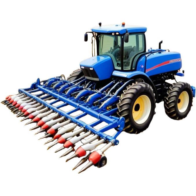 Bourgault 3420 Paralink Hoe Drill (2022) – Cinematic-realistic Bourgault 3420 Paralink Hoe Drill, its massive blue frame stretching across the vast fields. The powerful machine plants seeds with pinpoint accuracy as the sun rises over the horizon, golden dust swirling in the crisp morning air. emoji