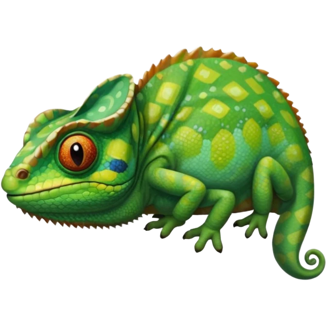 A chameleon with a shirt that says CELANS emoji