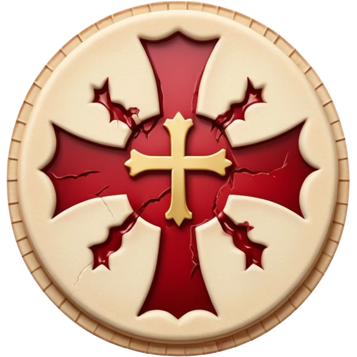 Cracked communion wafer bleeding from the center, heretical gothic symbol emoji