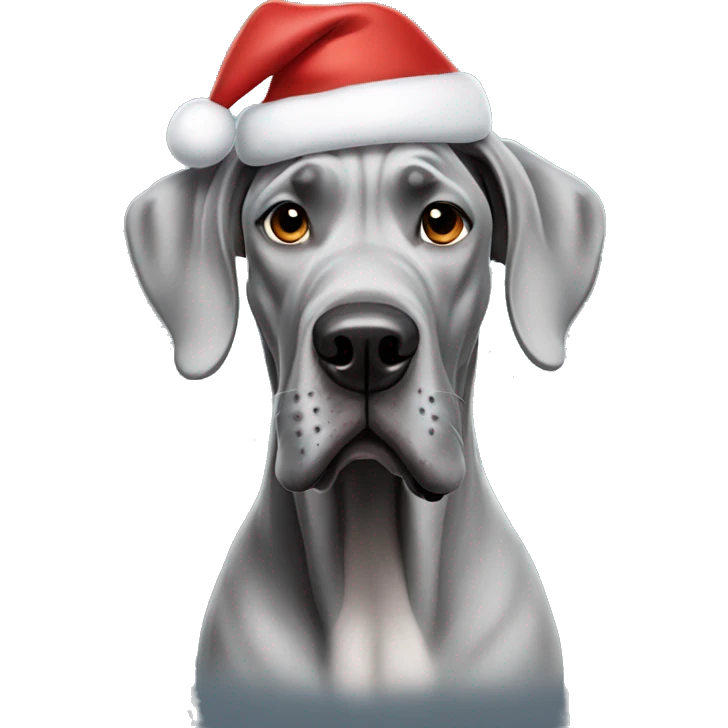 Grey Great Dane wearing a Christmas hat emoji
