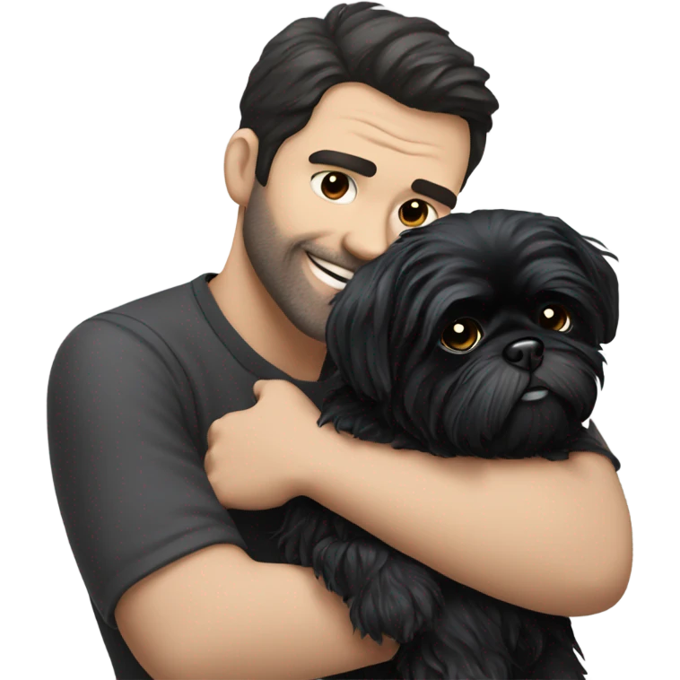 Dark haired Man hugging black shih tzu  emoji