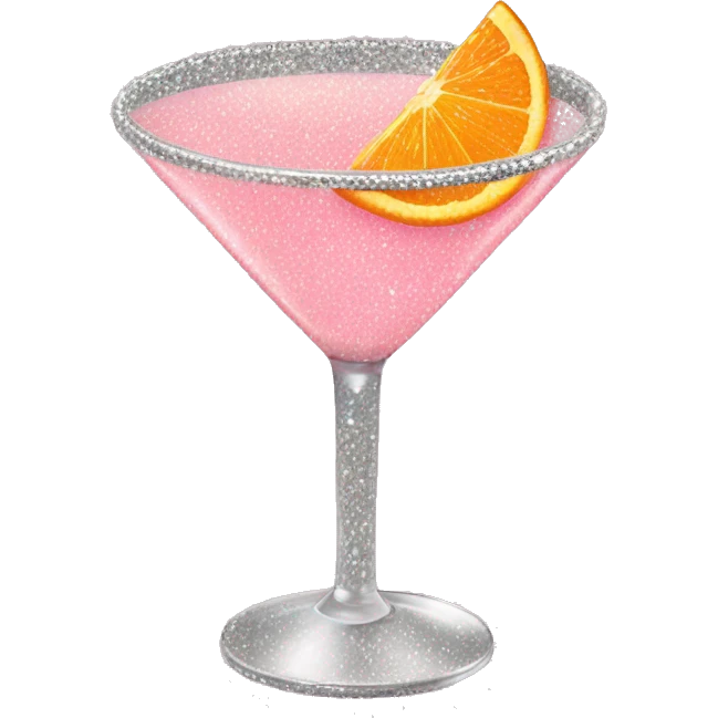Realistic sparkly pastel pink martini with an orange slice  emoji