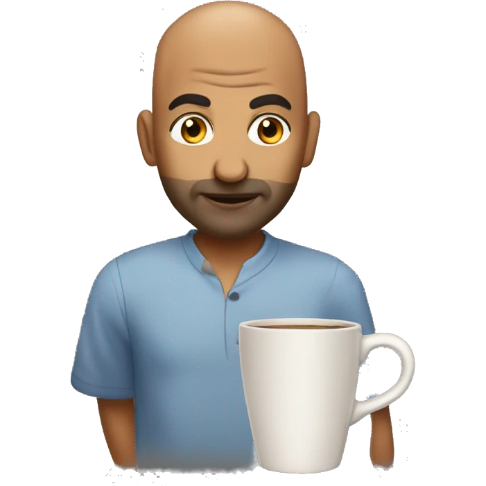 Bald Desi man with mug emoji
