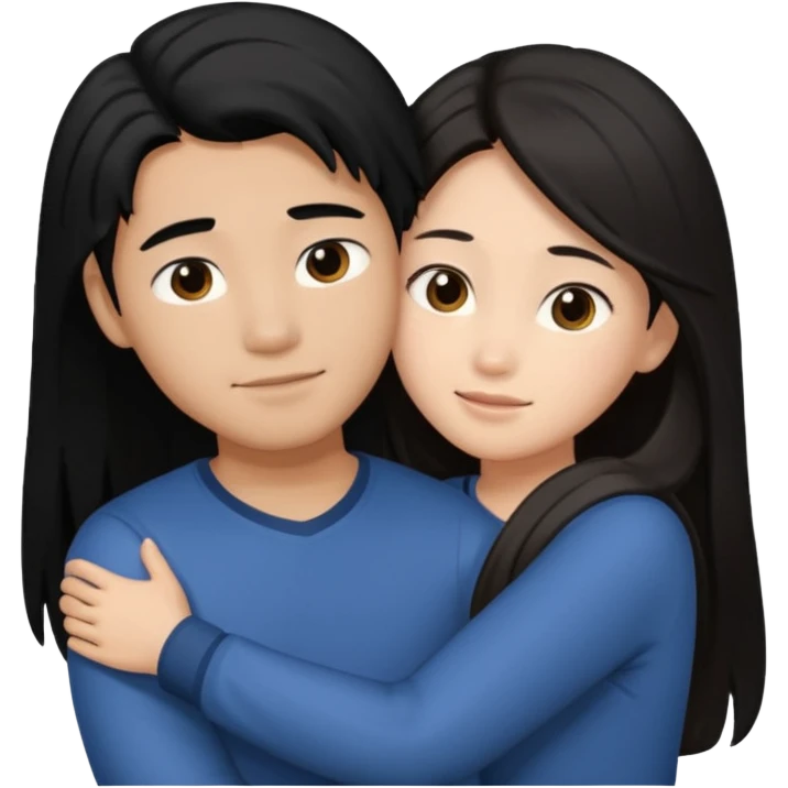 asian boy with black hair and light brown long hair girl hugging emoji