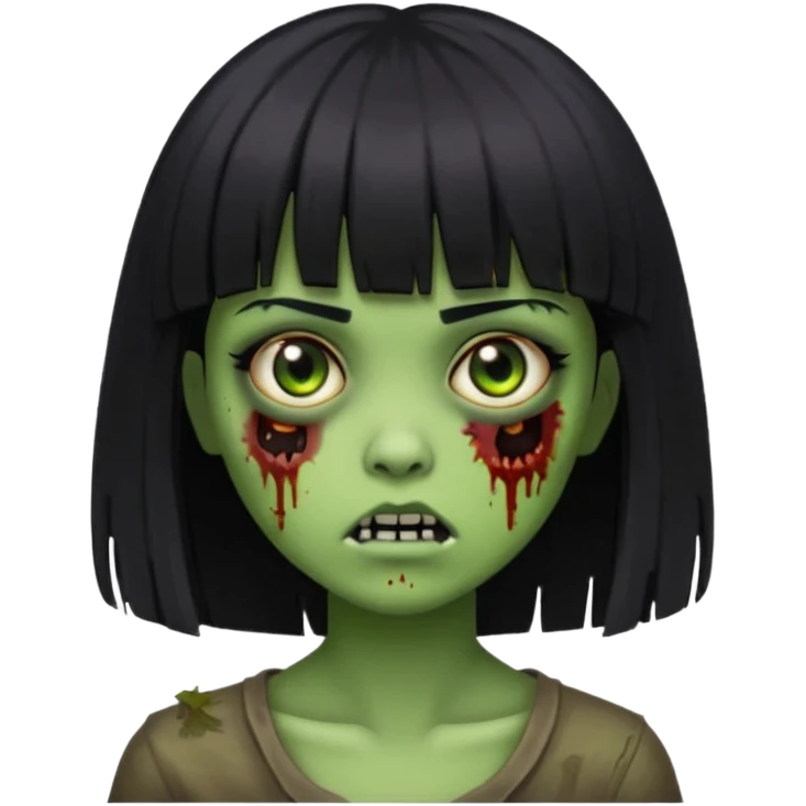 zombie girl straight hair with bangs short hair green skin and just an girl zombie emoji
