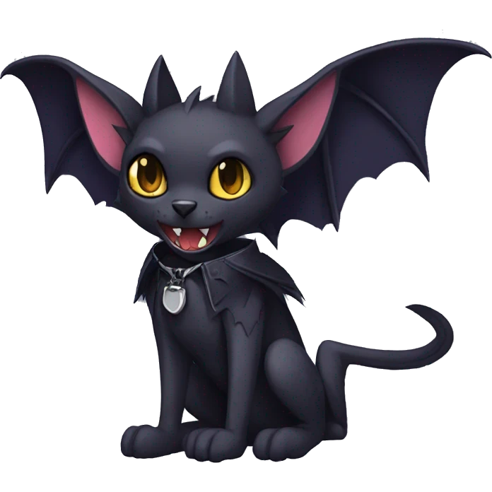  cool edgy anthro dark-themed animal vampiric bat-cat-hybrid Fakemon  with a collar full body emoji