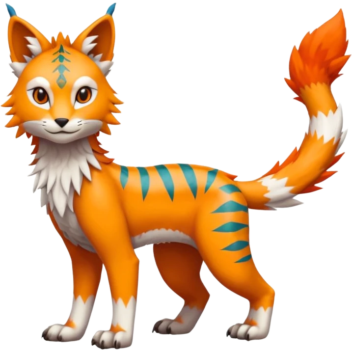 Colorful warm-colored randomly-colored brightly-colored tropical kawaii edgy cute Lynx-Trico-Sergal-Vernid-Fakémon-Pokémon-creature (full body) emoji
