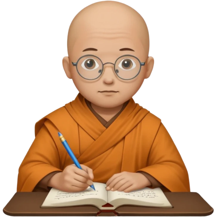 A bald scholar monk with round glasses, writing notes with quiet concentration.
 emoji