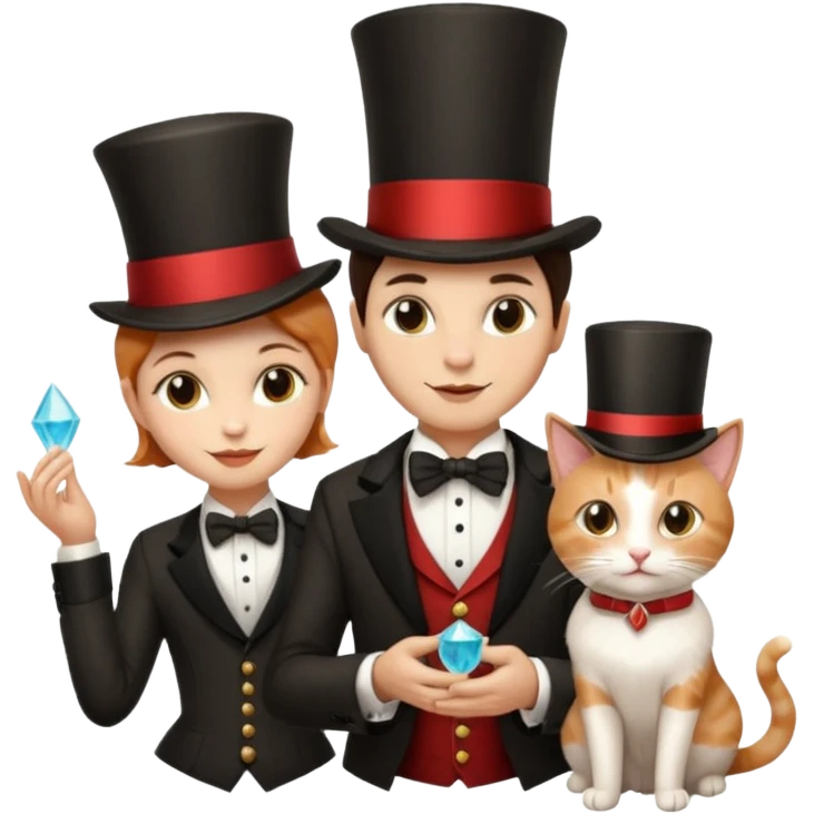 magician couple and their pet cat emoji