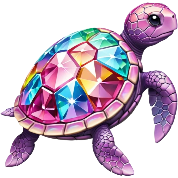 Photorealistic turtle sculpted from sparkling pink diamond, intricate facets, rainbow light refraction, crystal clear texture, luxury jewelry aesthetic, studio photo.. emoji