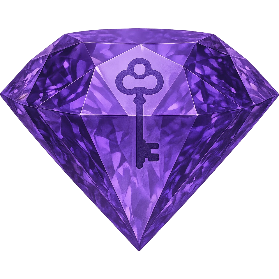 complex real diamond, color #9665db, with 🗝️key  symbol on the diamond. emoji