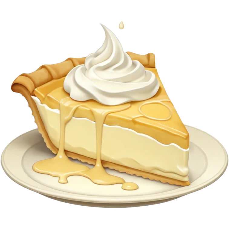 Slice of pale yellow pie with whipped cream melting and dripping off of it emoji