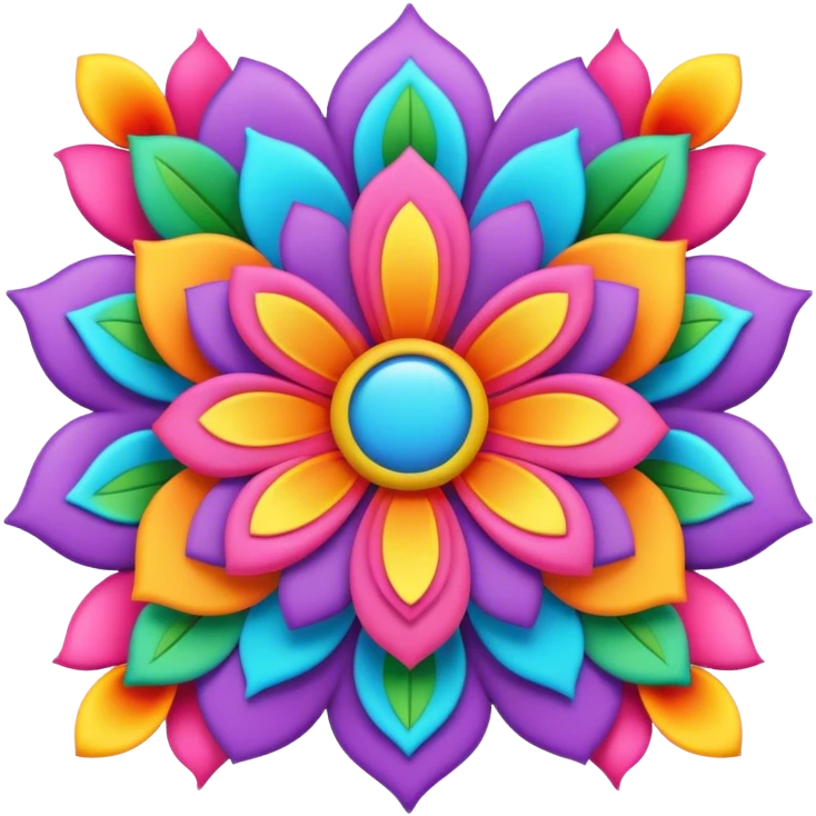 3D, psychedelic colored hippie style flower border  emoji