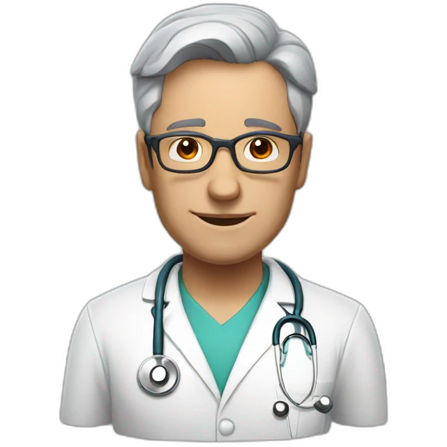 DOCTOR WITH WRINKLES, MAN, FULL GREY BEARS, GREY AND WHITE SHORT HAIR, DARK RED GLASSES, REALISTIC emoji