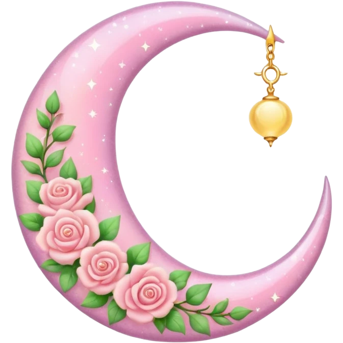 Rosy shiny glossy sparkly romantic pastel crescent damask moon emoji