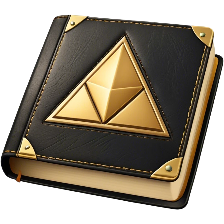 A black and gold book with an aged leather texture, embossed with an alchemical symbol, a compass, or a forging hammer, exuding wisdom, mastery, and the relentless pursuit of greatness. - book on mastery ... silhouette of a triangle  emoji