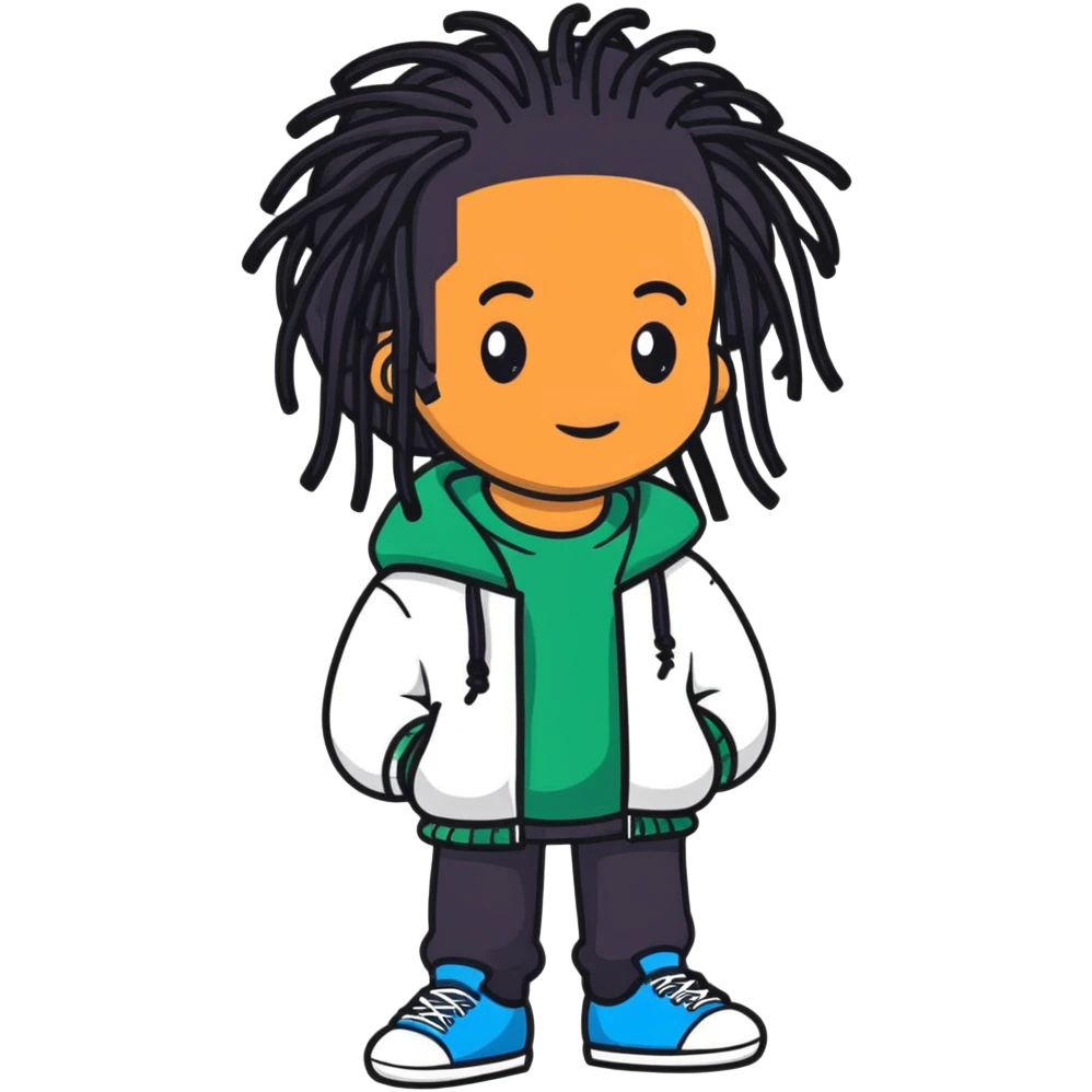 Steve Lacy with black dreadlocks and his signature style emoji