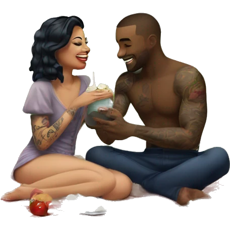 Romantic picnic date for beautiful tattooed couple emoji