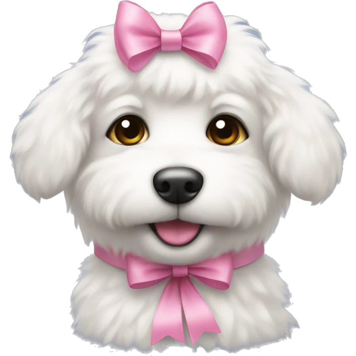 white fluffy puppy with pink bow on the head emoji