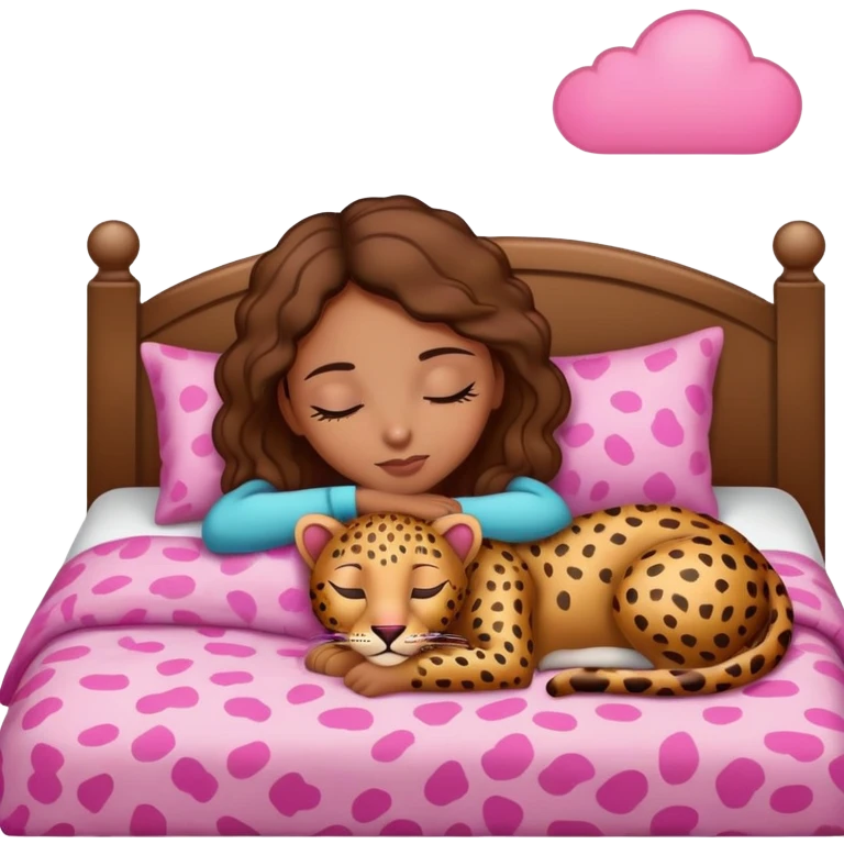 light brown girl beautiful finish sleeping on her bed with pink leopard design  emoji