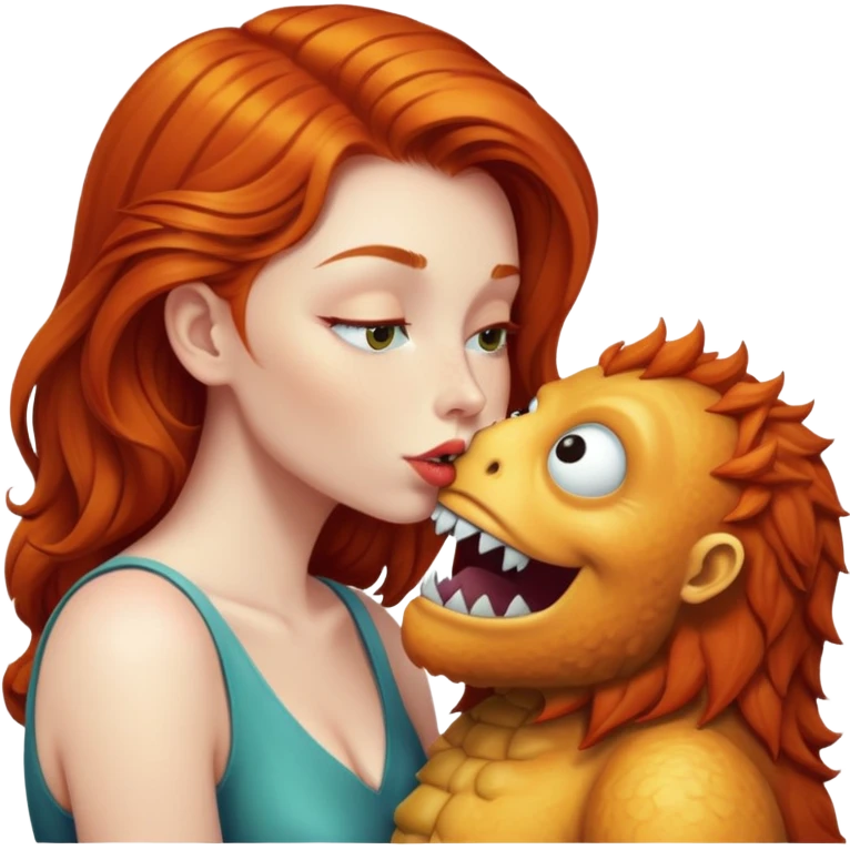 Ginger haired woman kissing monster  emoji