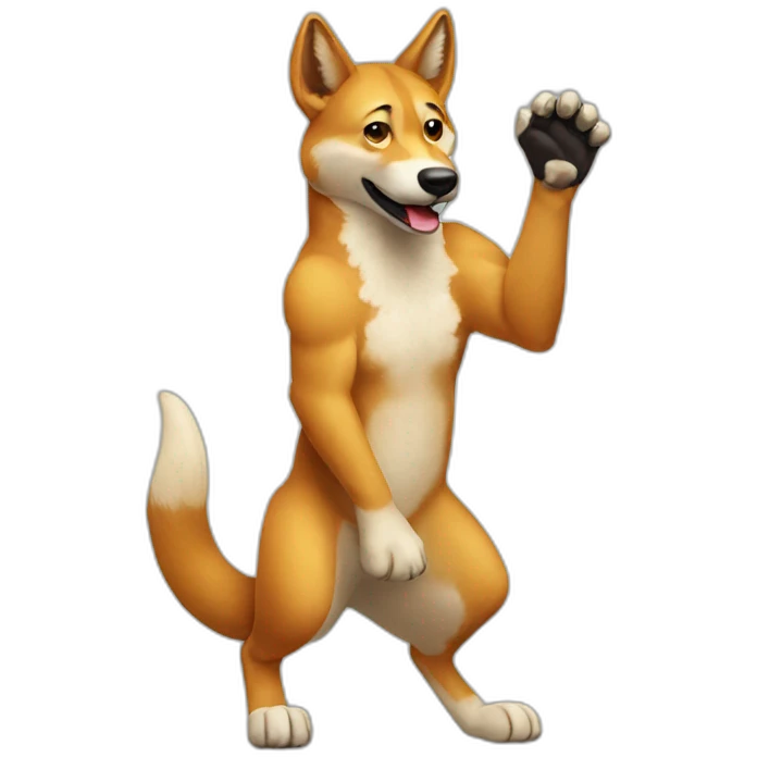 A dingo waving its paw emoji