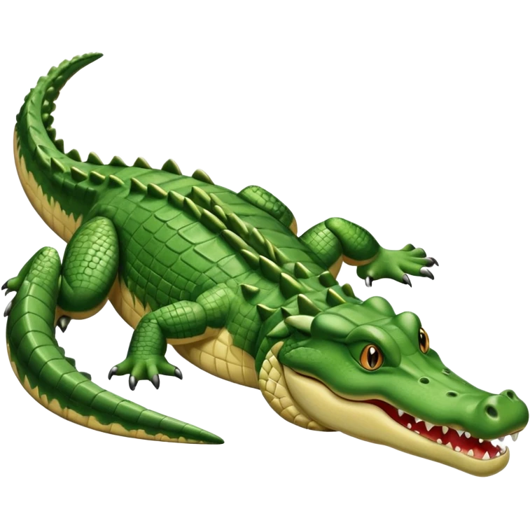 Crocodile  laying down with tail over its back with its mouth alittle open emoji