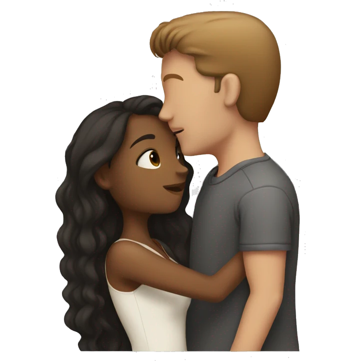 Couple brown girl white man kissing emoji