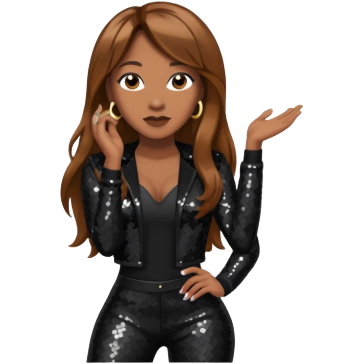 Lelee from SWV with long brown hair, black sequin outfit emoji