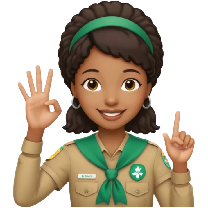 Create me a black Girl Scout emoji holding up Girl Scout hand sign emoji