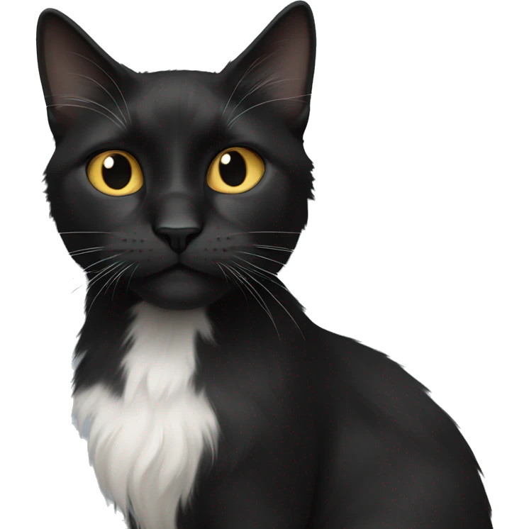 black cat long-haired with half white head emoji