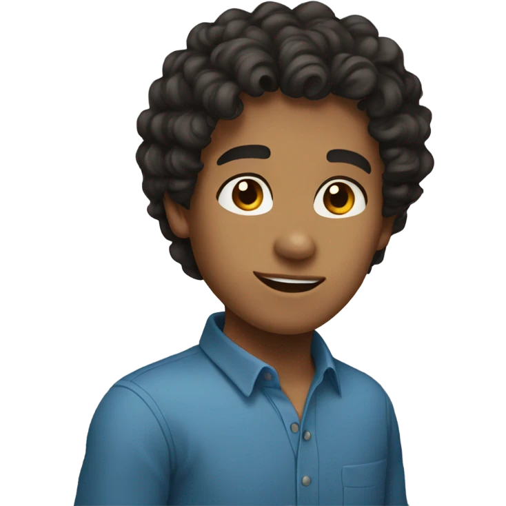 a boy with dark curly hair hes a light tan and has a blue shirt emoji