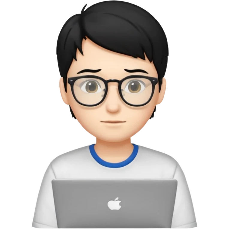 un estudiante con lentes y su laptop CON CAMISA Y CABELLO NEGRO emoji