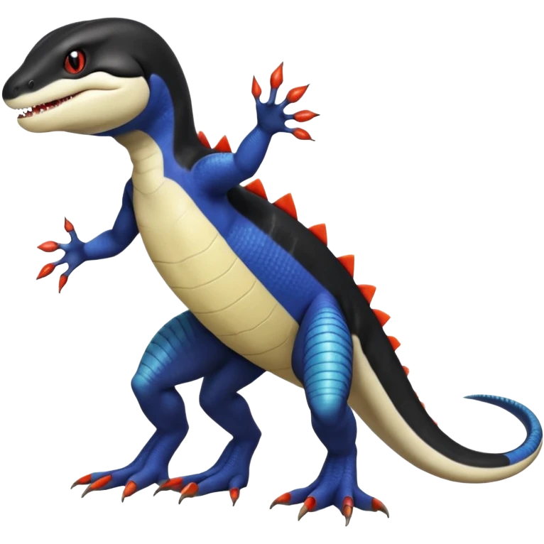 Black and white Orca-hybrid-reptile-reptilian-lizard-skink-gecko-Digimon-Fakémon-Pokémon-fusion-hybrid full body, two legs, two arms, claws, anthropomorphic, with red stripe emoji