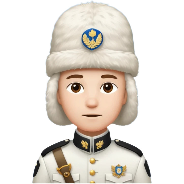 a Finnish soldier in a white uniform in a snowy landscape emoji