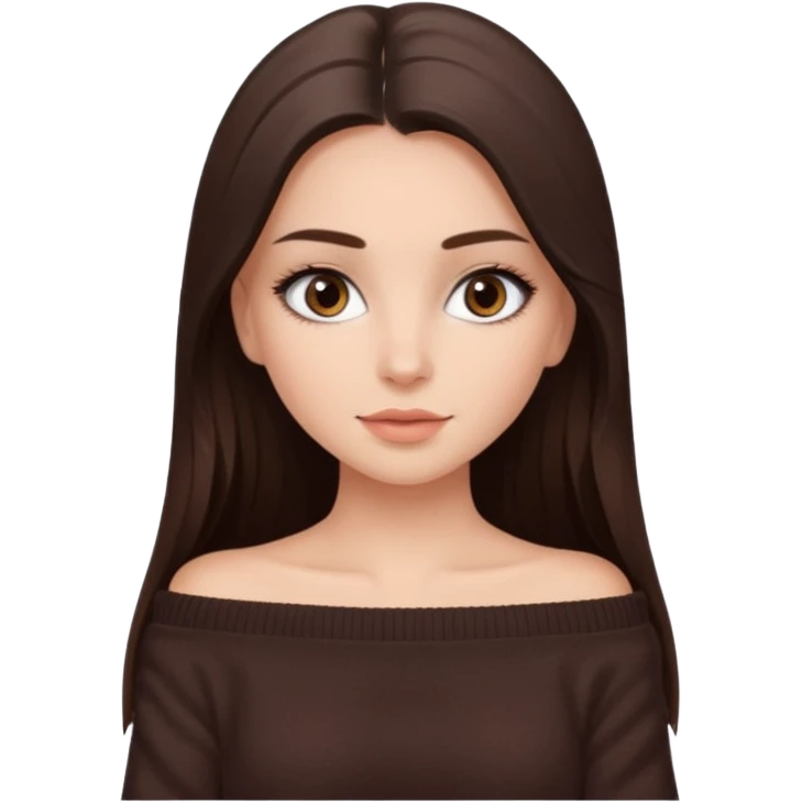 красивая девушка брюнетка, накрашенная с ресницами, с длинными прямыми волосами, в темно-коричневой кофте со спущенными плечами emoji