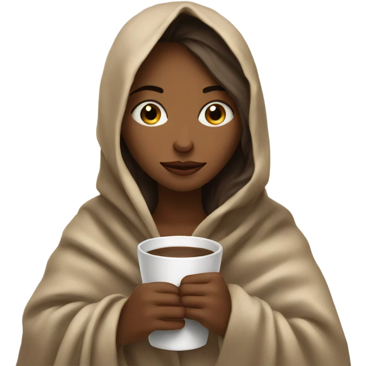 girl inside a blanket sipping coffee eyes closed emoji