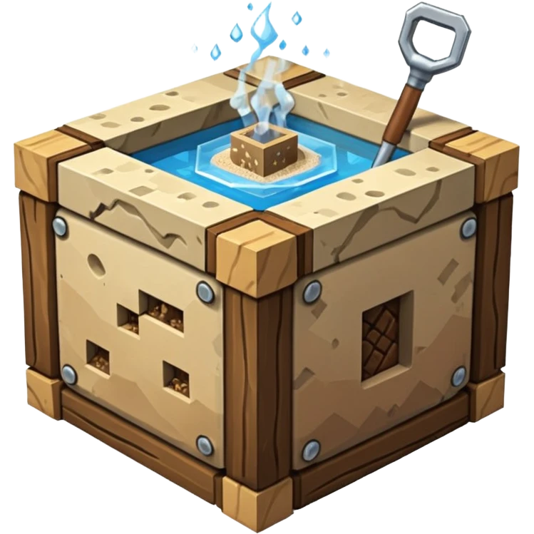 crafting table with tools, stone, wood, glass, sand, steam, water... like a minecraft style cube crafting table 100% like a minecraft cube emoji