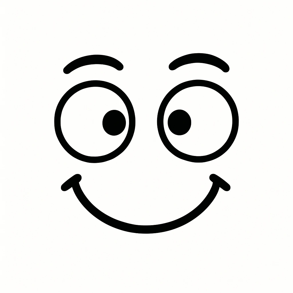 one eye looking left, the other eye looking right, playful, simple, white background emoji