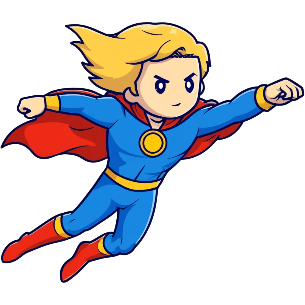 Marvel superhero Sentry with blonde hair in blue and gold costume flying with cape flowing emoji