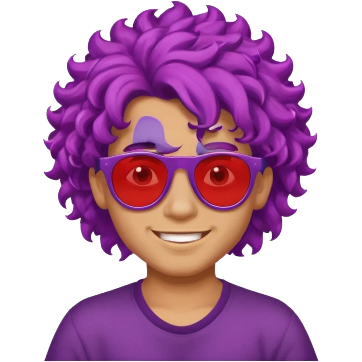 purple haired, curly big haired mexican boy with red sunglassess, vrey cool emoji