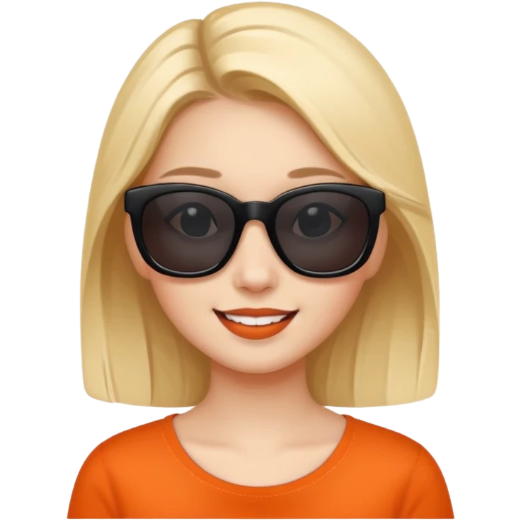 girl wearing black rectangular sunglasses, simple face, cheerful expression emoji