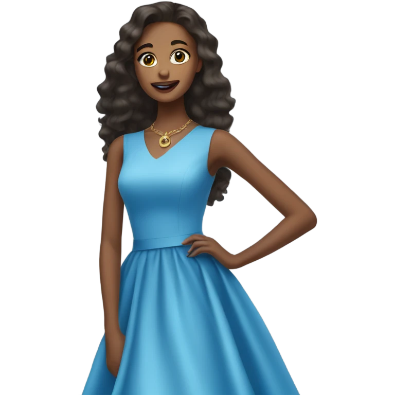 girls in blue dresses selfie on a catwalk emoji