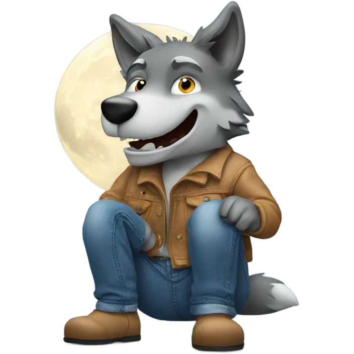 wolf looking at the moon in blue jeans  emoji