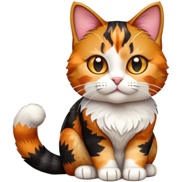 cinematic-[calico tabby cat]-realistic-full-body-sitting-emoji,-tail-curled-playfully-around-its-paws, cinematic-cute-calico-cat-portrait-emoji,-head-tilted-playfully-with-sparkling,-inquisitive-eyes-and-a-charming-patchwork-fur-of-orange,-black,-and-white,-simplified-yet-irresistibly-adorable,-highly-detailed,-glowing-with-a-warm,-invit (3) emoji