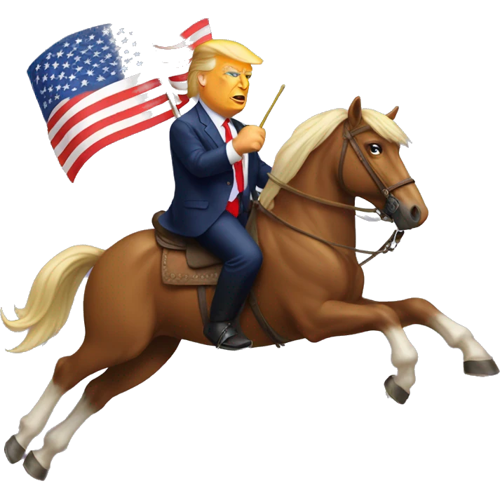Donald trump riding a horse holding an American flag  emoji