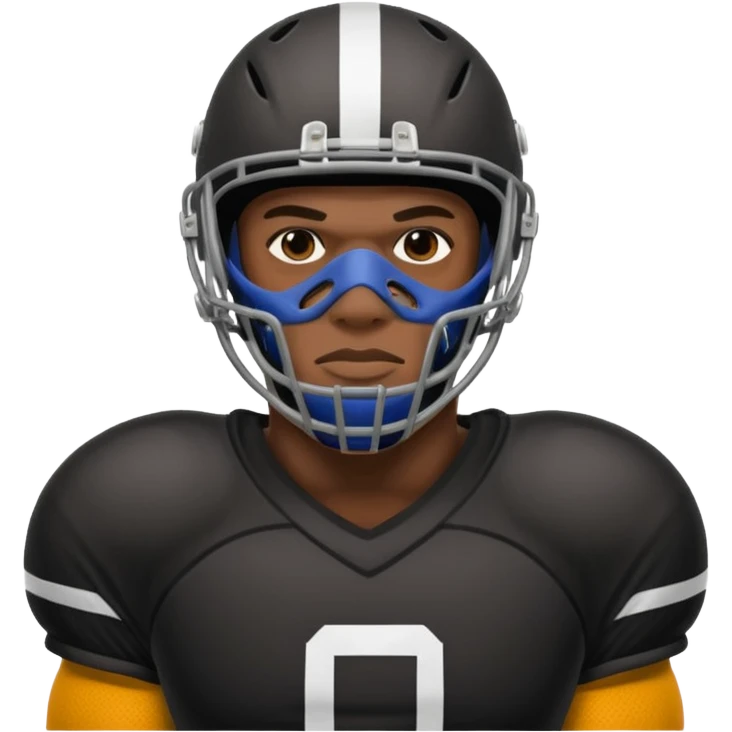 American black football player without a Helmet  and have  a goalkeeper mask which have small holes emoji