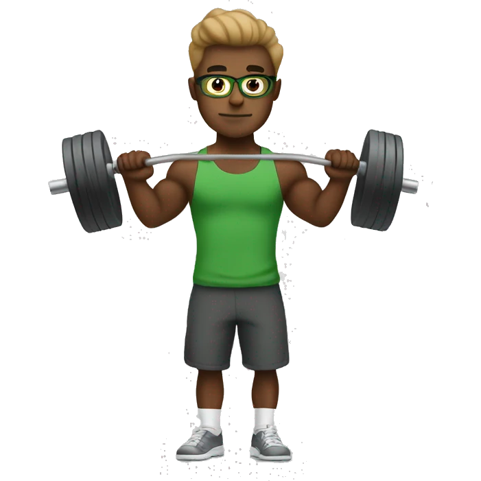 white nerd guy with brown with green t-shirt hair doing weight training emoji