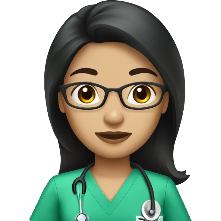 Nurse with green scrubs long black hair emoji